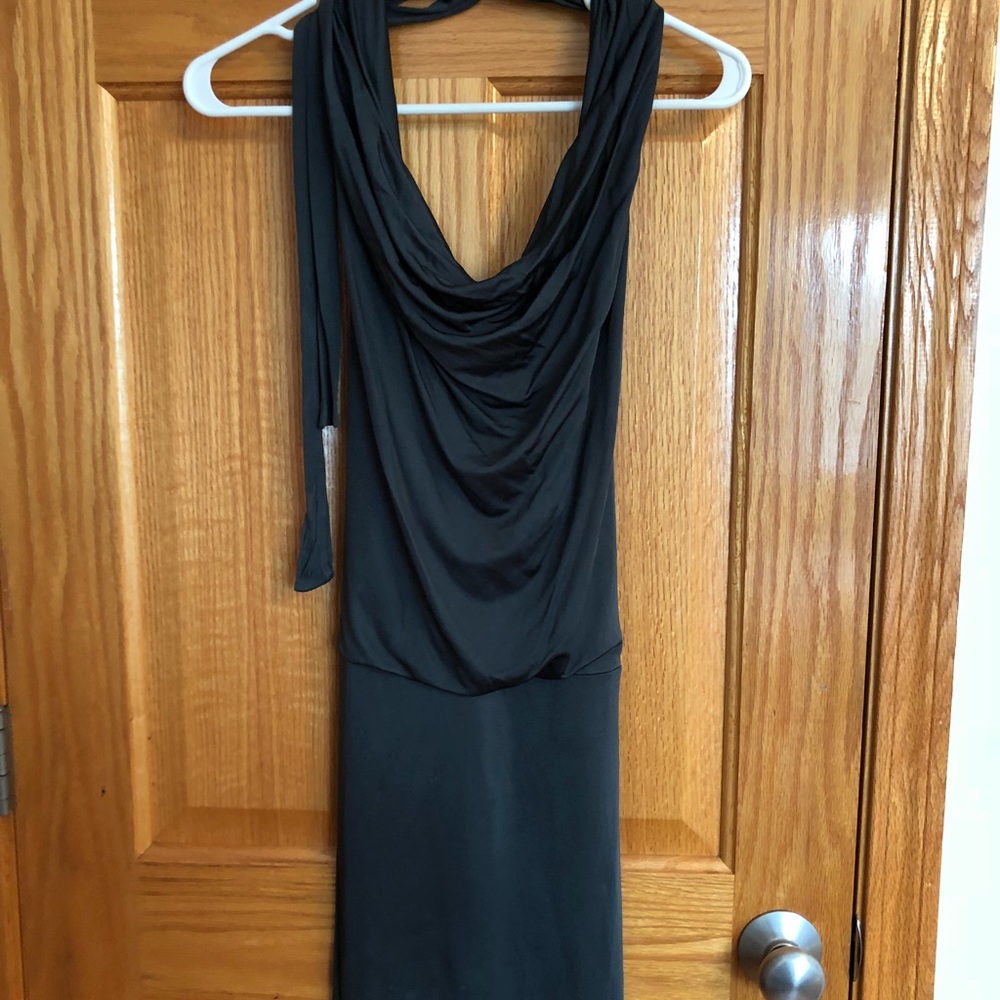 Gray backless halter cocktail dress